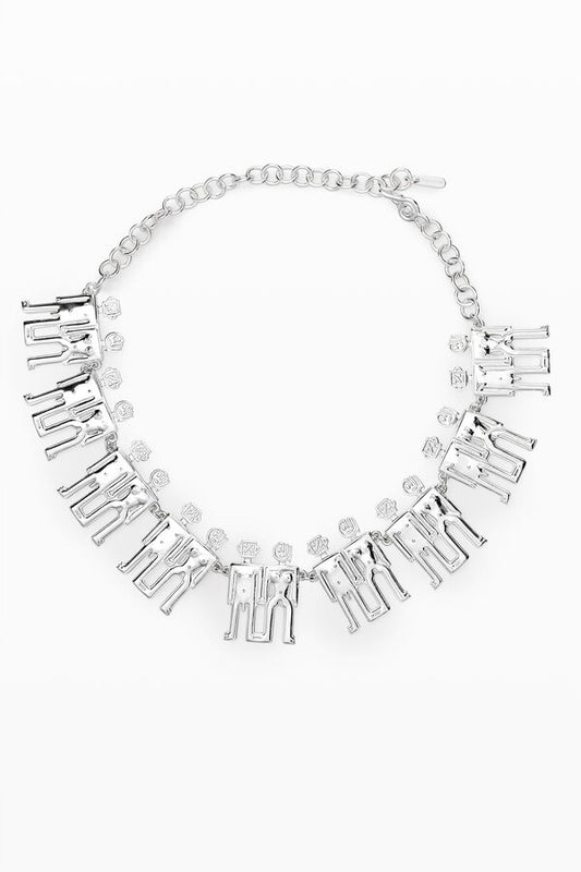 Silver Abstract Human Figure Statement Necklace