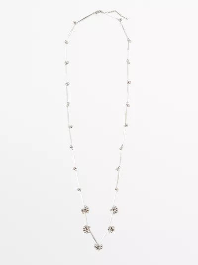 Silver Bar & Floral Cluster Layered Necklace