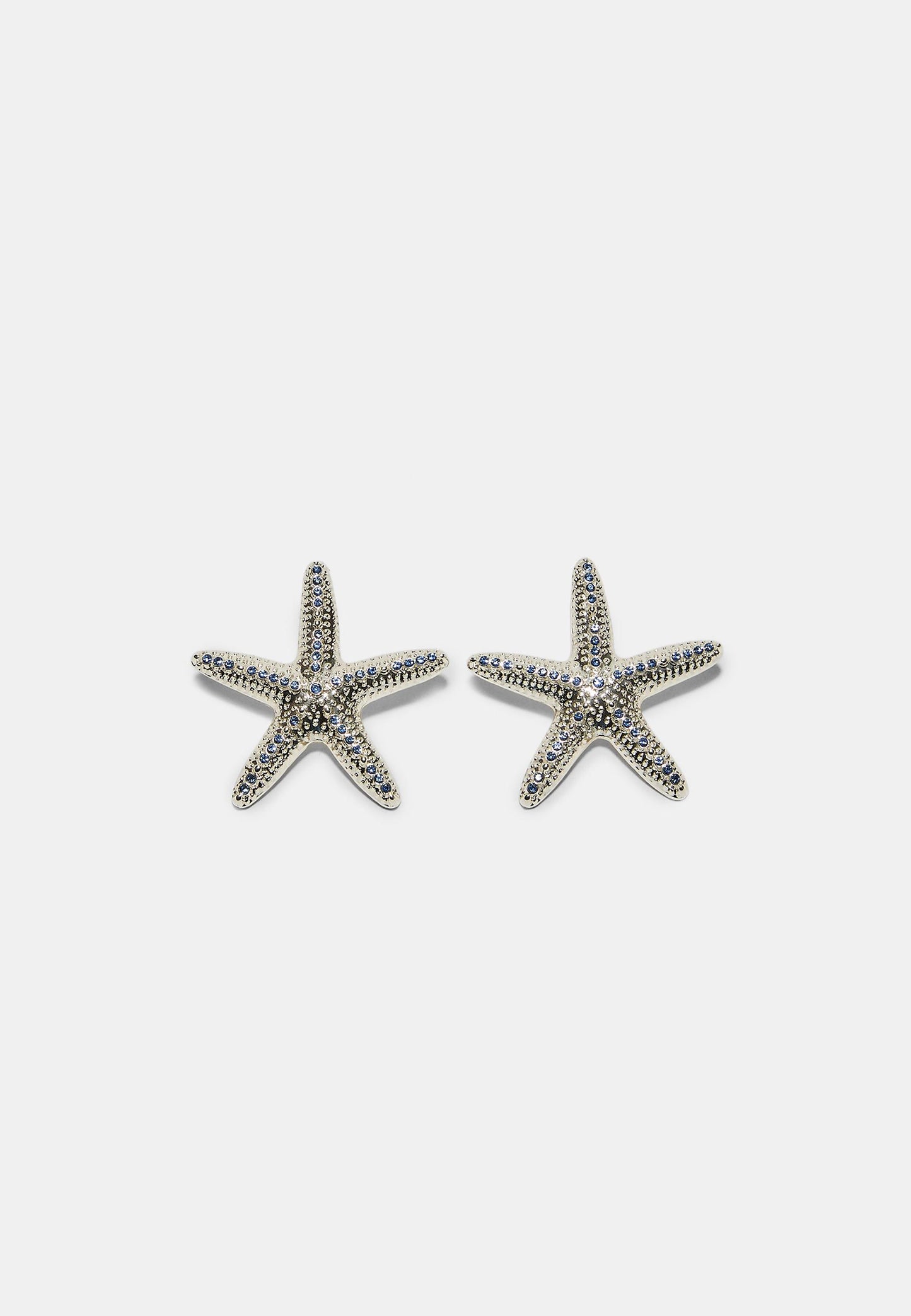Silver Blue Crystal Starfish Stud Earrings