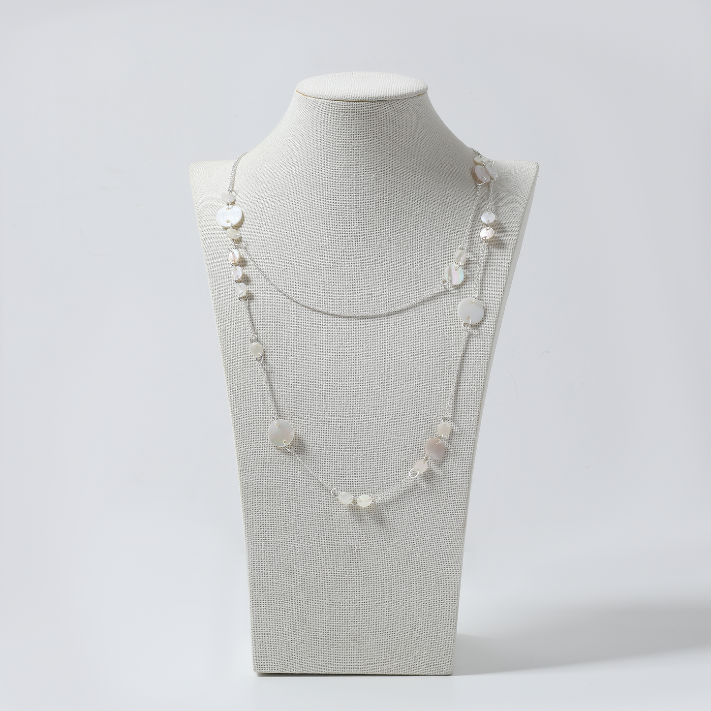 Silver Chain & Iridescent Shell Disc Layered Necklace