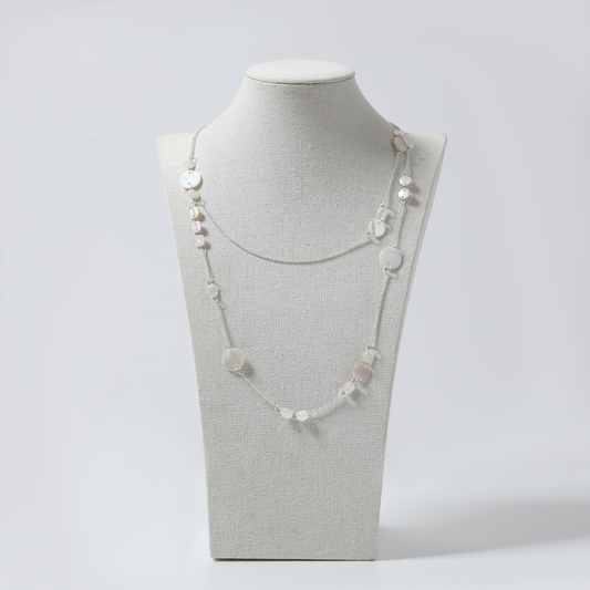 Silver Chain & Iridescent Shell Disc Layered Necklace