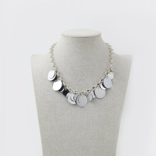 Silver Chain with Mixed Size Disc Charms Choker Necklace