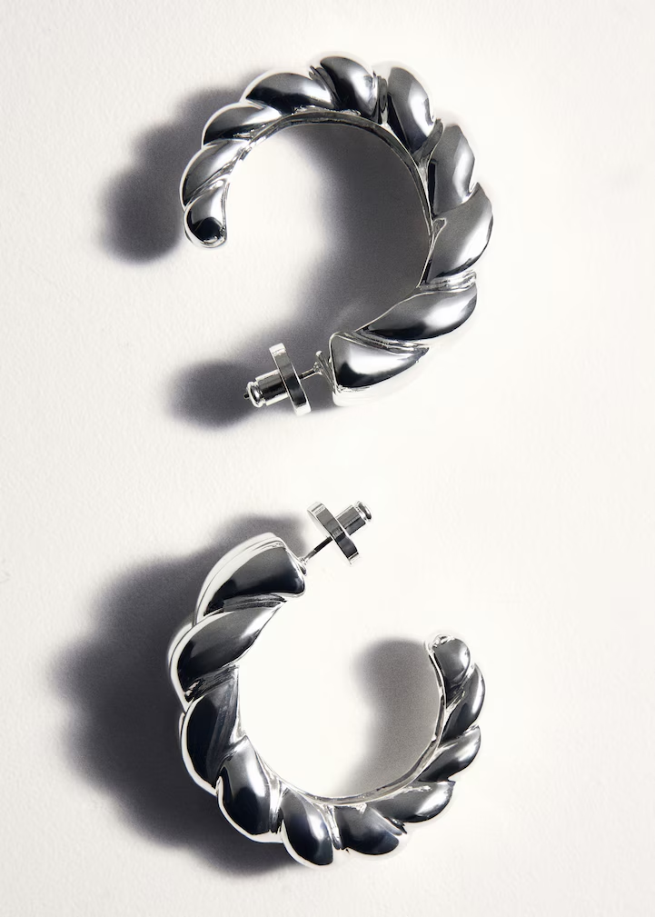 Silver Chunky Twisted Hoop Earrings