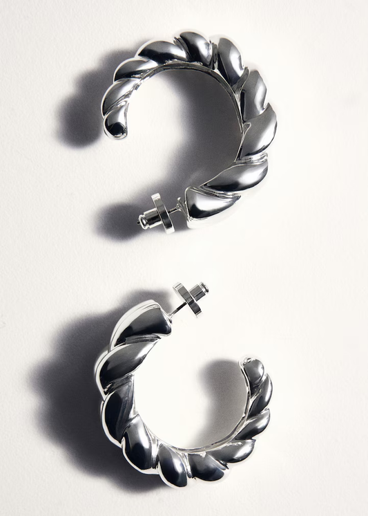 Silver Chunky Twisted Hoop Earrings