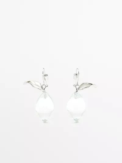 Silver Clear Resin Lemon Drop Earrings