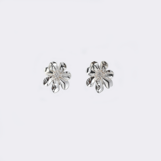 Silver Flower-Shaped Stud Earrings