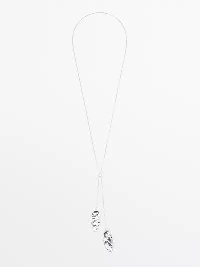 Silver Hammered Leaf Lariat Necklace