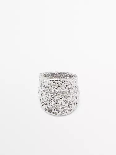 Silver Hammered Wide Band Ring