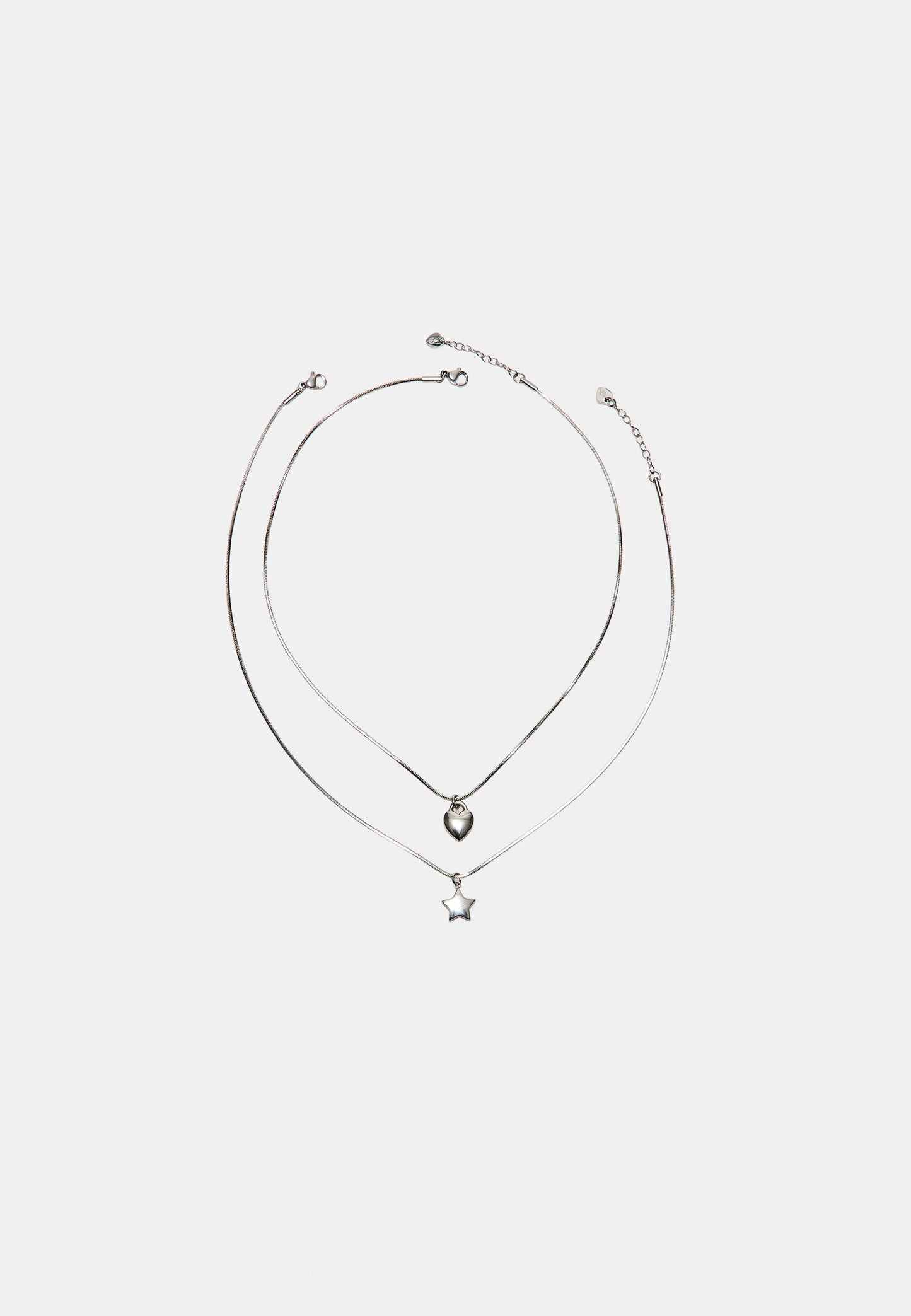 Silver Heart & Star Layered Necklace Set