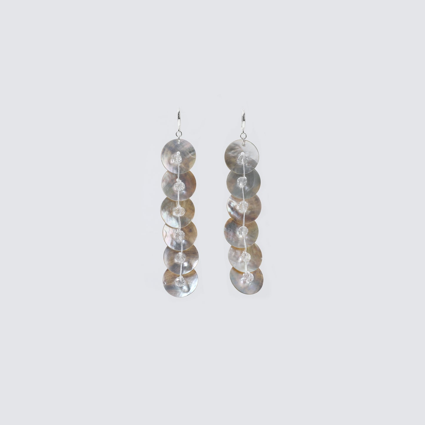 Silver Iridescent Shell Disc Drop Earrings