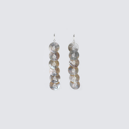 Silver Iridescent Shell Disc Drop Earrings