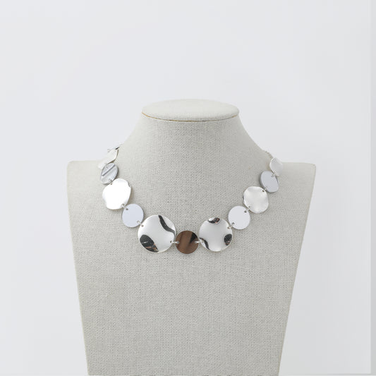 Silver Irregular Disc Link Choker Necklace