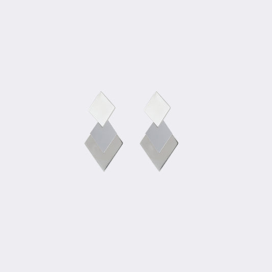 Silver Layered Diamond-Shaped Drop Earrings