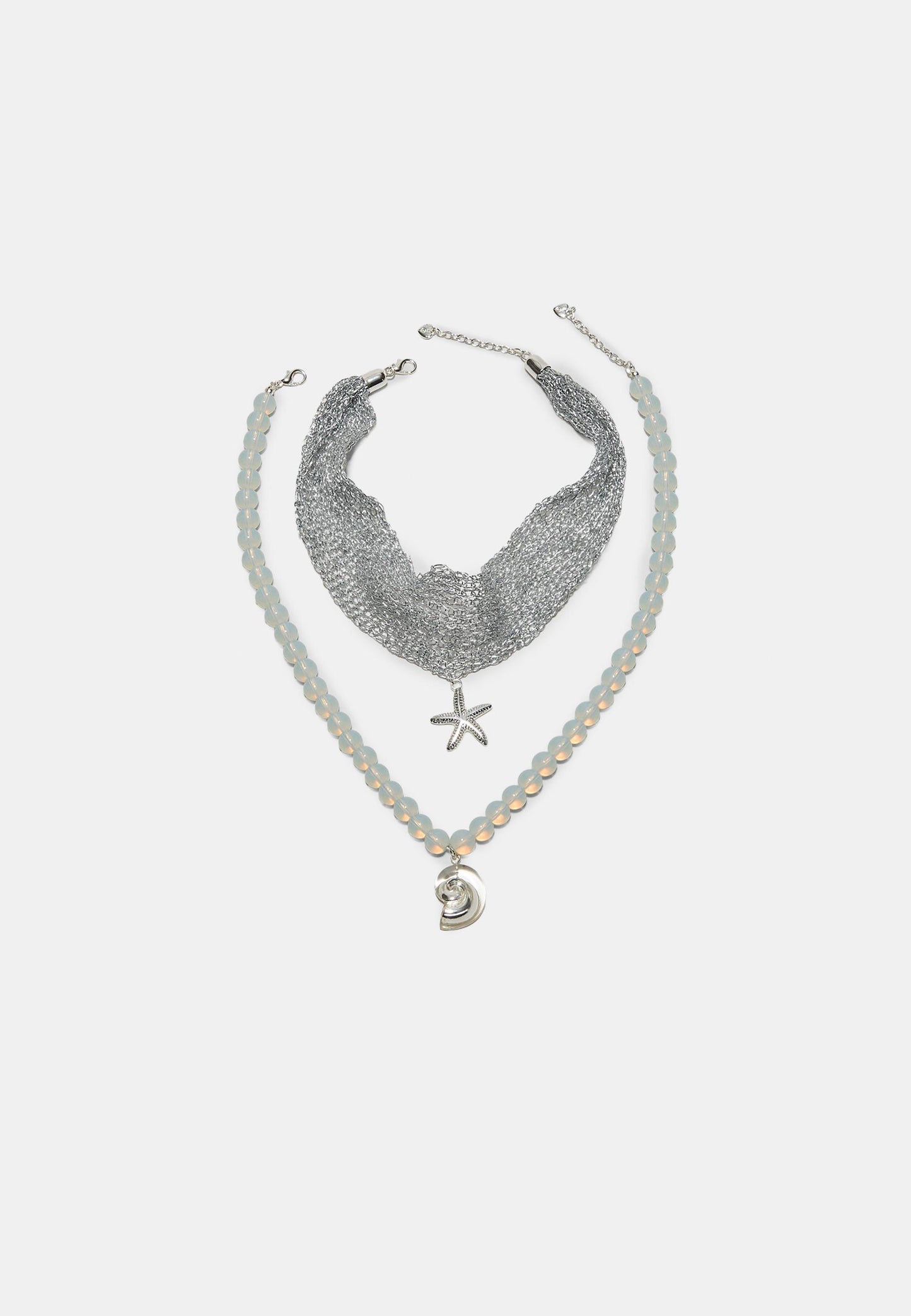 Silver Mesh & Beaded Star Layered Necklace Set