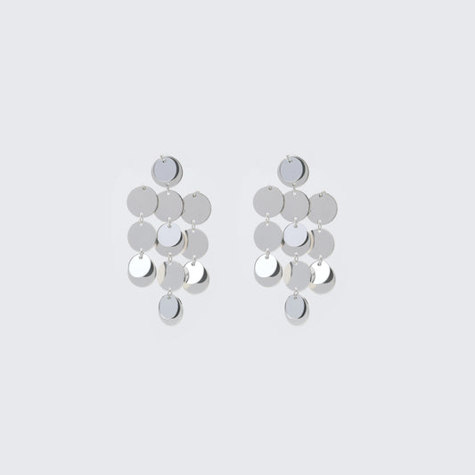 Silver Multi-Circle Disc Drop Earrings