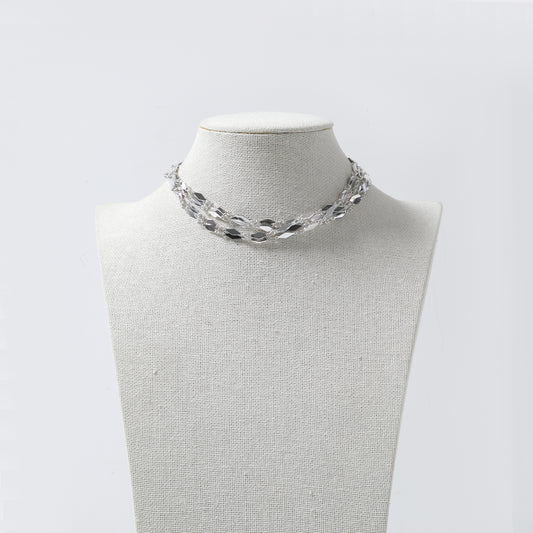 Silver Multi-Layer Geometric Chain Choker Necklace