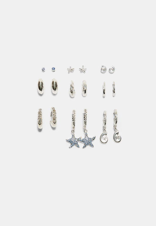 Silver Ocean-Themed Earring Set