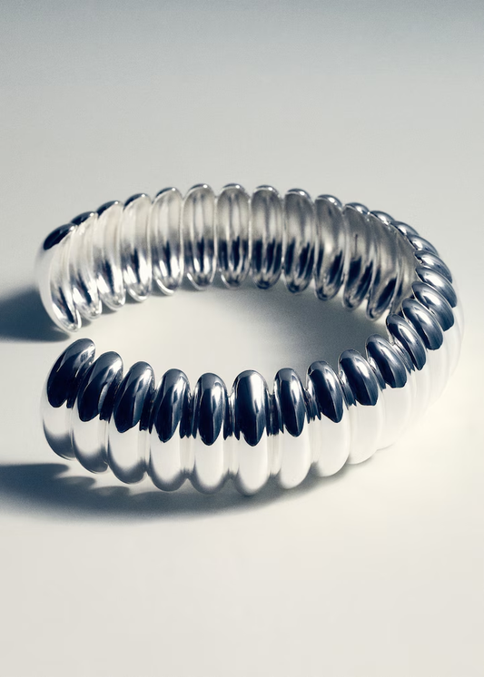 Silver Oversized Ribbed Cuff Bracelet