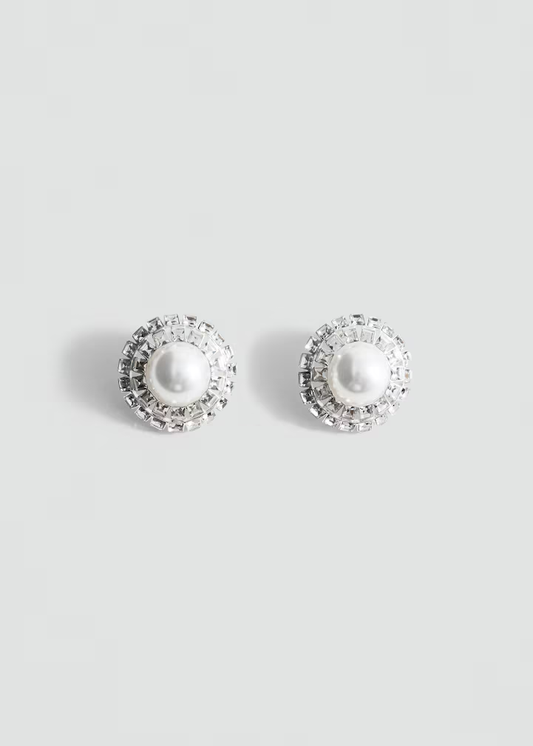Silver Pearl with Crystal Halo Stud Earrings