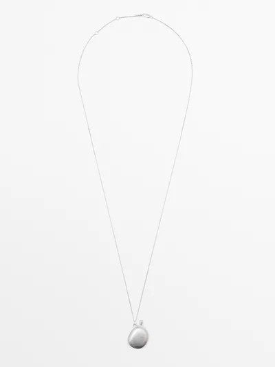 Silver Pebble Pendant Adjustable Necklace