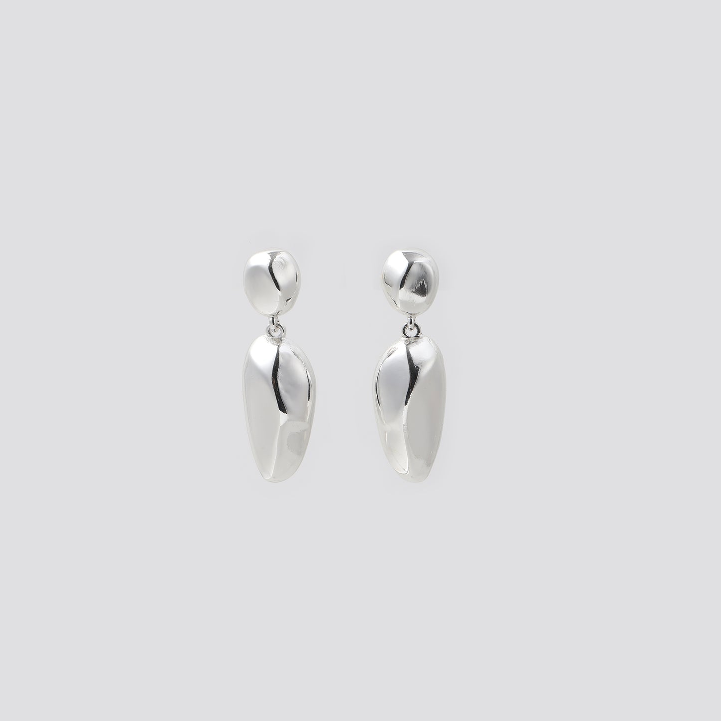 Silver Round Bead & Irregular Oval Drop Earrings