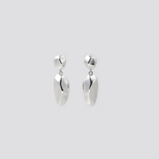 Silver Round Bead & Irregular Oval Drop Earrings