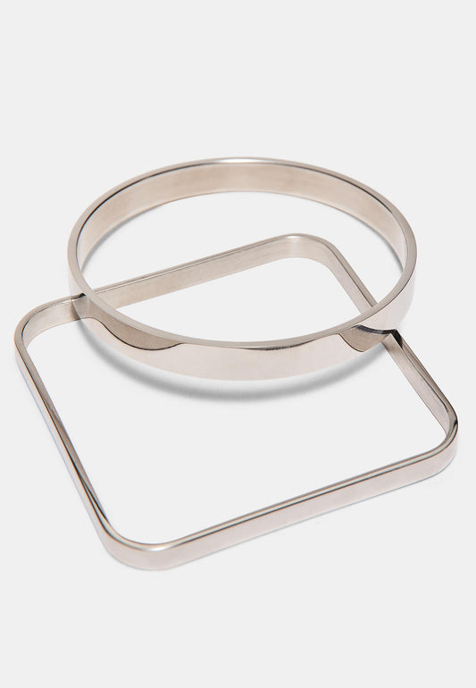 Silver Round & Square Bangle Set