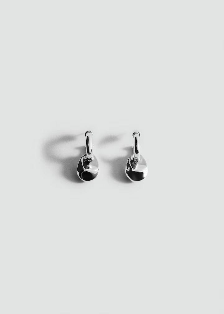 Silver Sculptural Disc Drop Huggie Earrings
