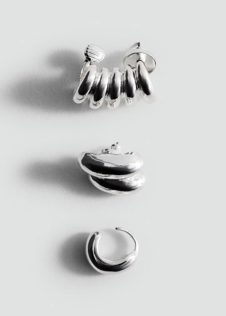 Silver Sculptural Earring Set