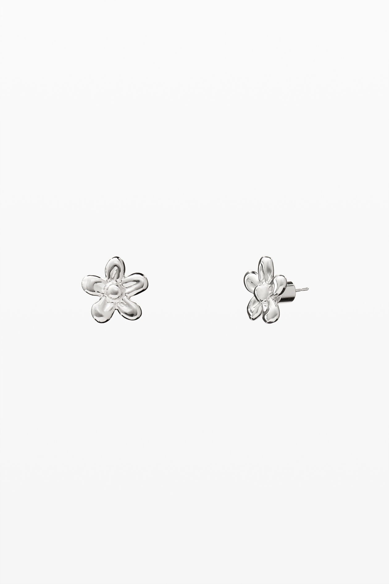 Silver Sculptural Flower Stud Earrings