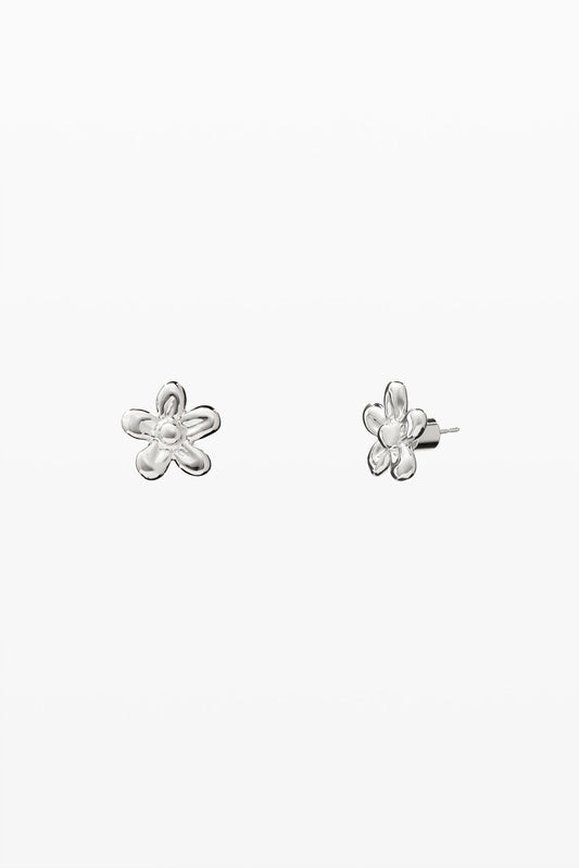 Silver Sculptural Flower Stud Earrings