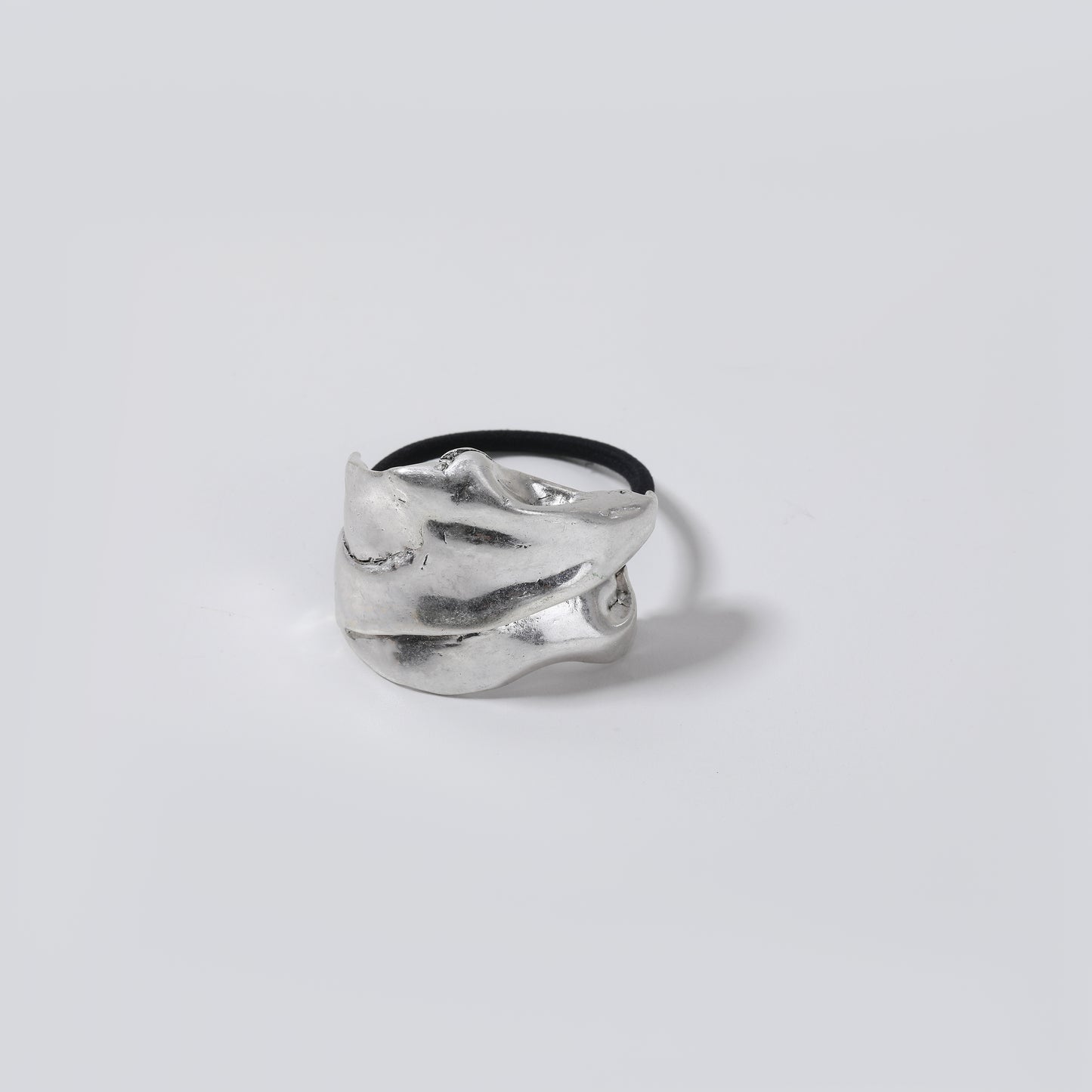 Silver Sculptural Hair Tie with Black Elastic Band