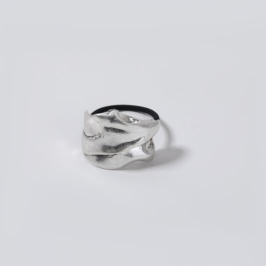 Silver Sculptural Hair Tie with Black Elastic Band