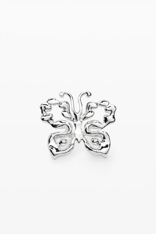 Silver Sculptural Hibiscus Flower Statement Ring