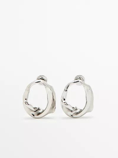 Silver Sculptural Open Hoop Earrings