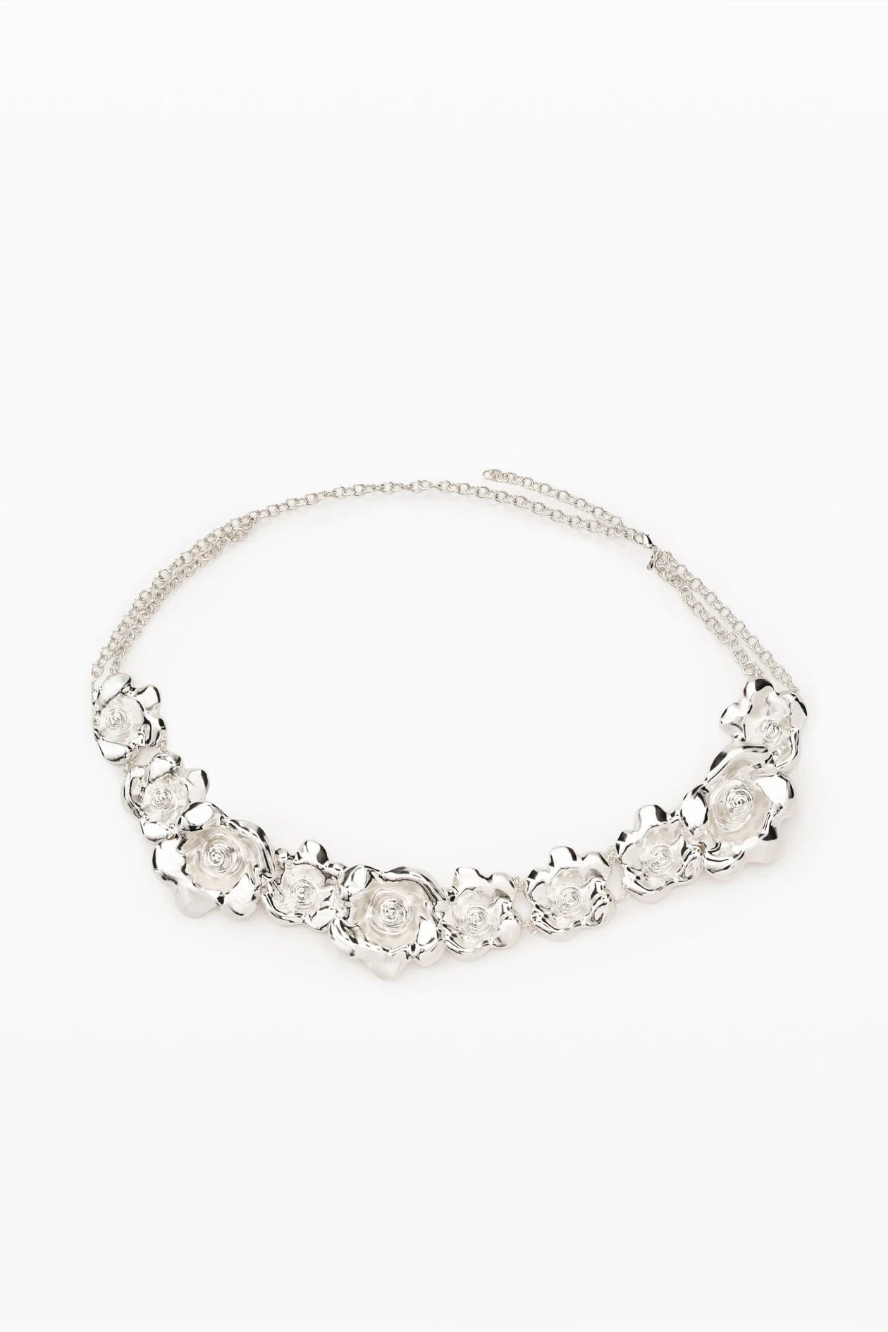 Silver Sculptural Rose Statement Necklace