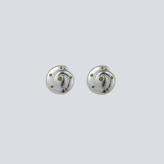 Silver Spiral Design with Green Stone Stud Earrings