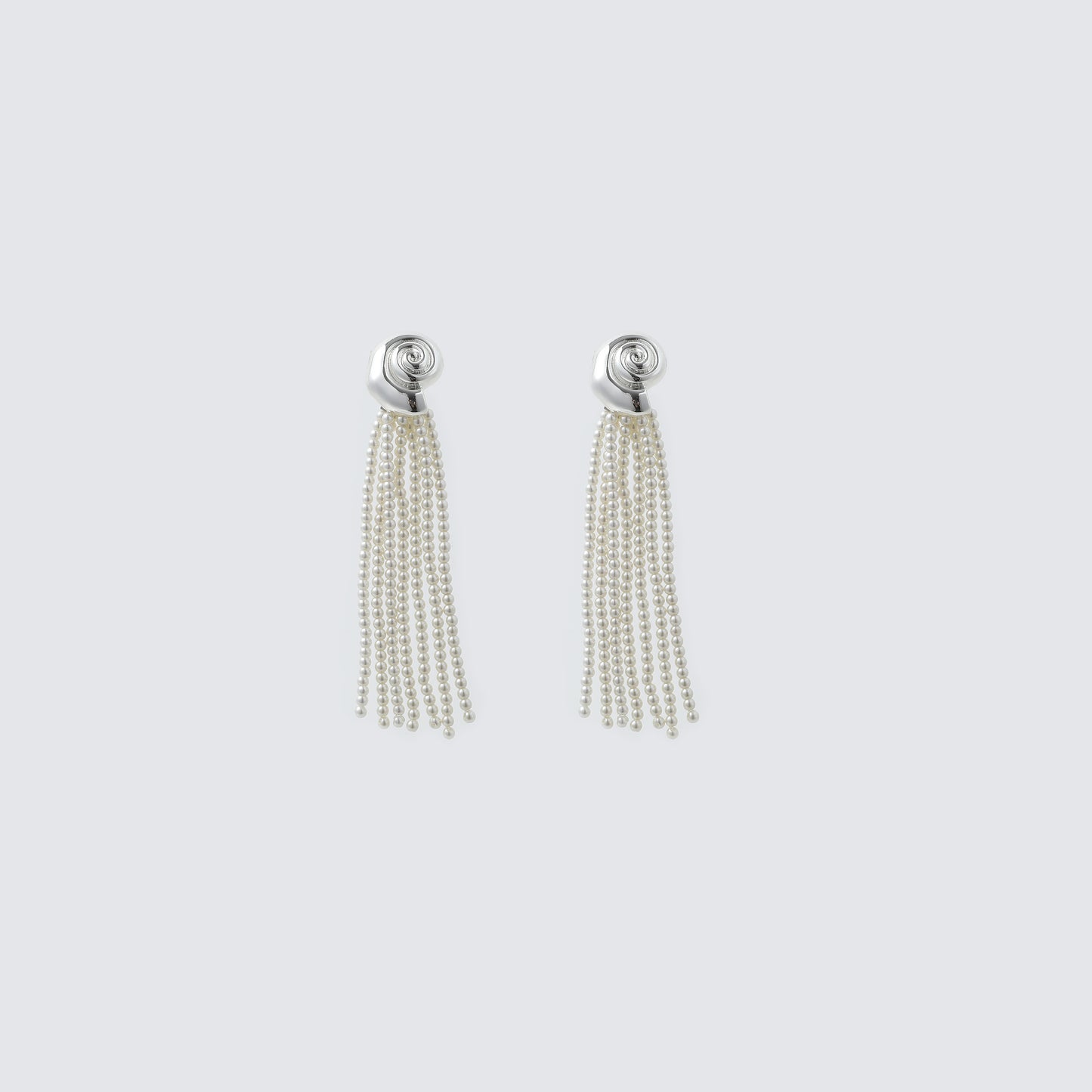 Silver Spiral Top & Pearl Tassel Drop Earrings