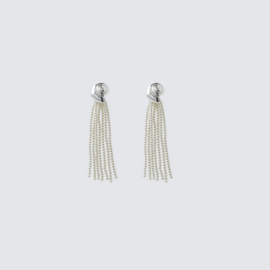 Silver Spiral Top & Pearl Tassel Drop Earrings
