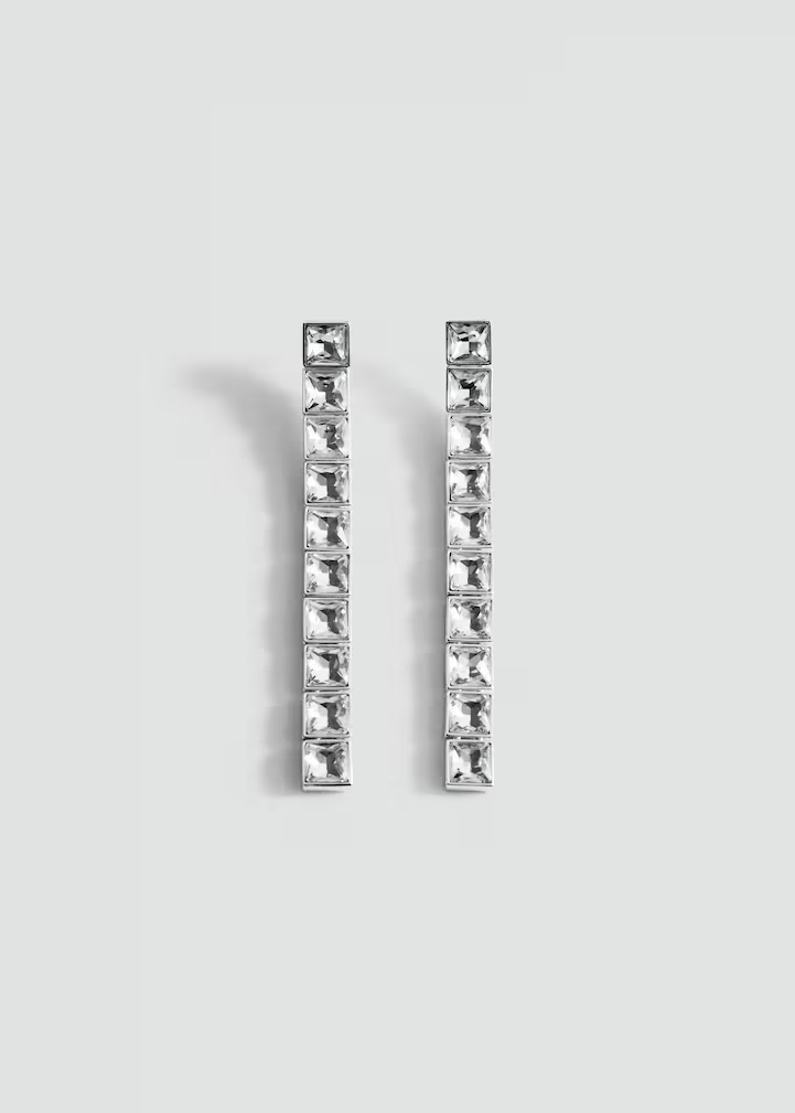 Silver Square Crystal Linear Drop Earrings