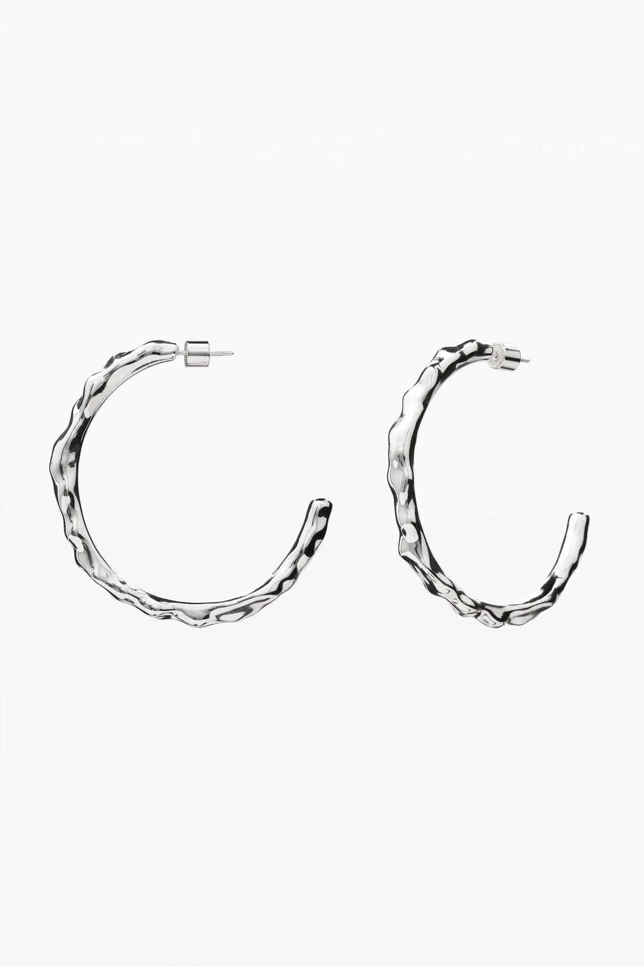 Silver Textured C-Hoop Earrings
