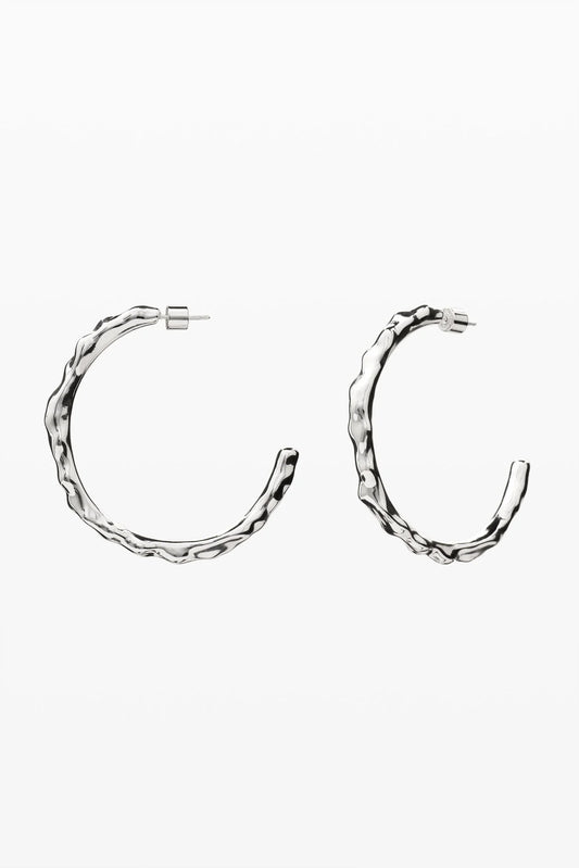 Silver Textured C-Hoop Earrings