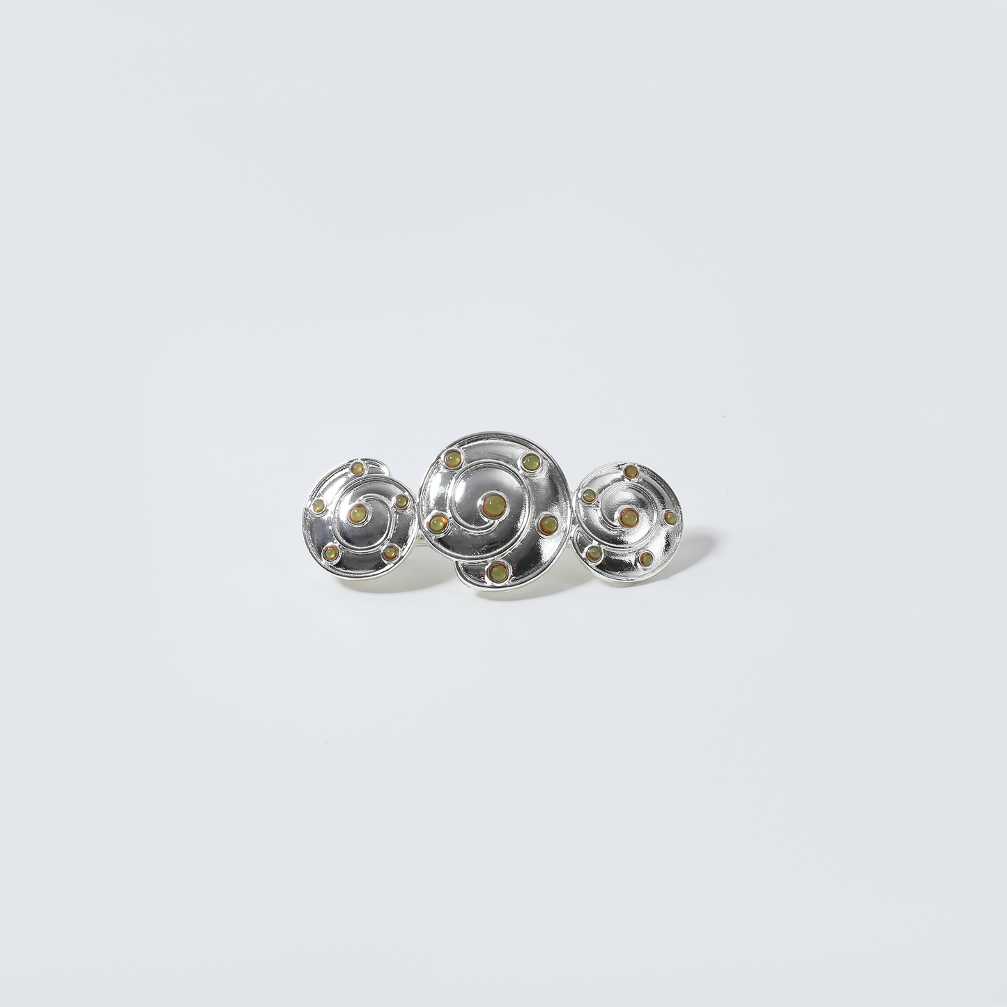 Silver Triple Spiral Design with Green Stone Brooch