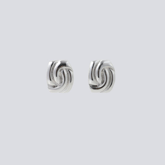 Silver Twisted Knot Huggie Hoop Earrings