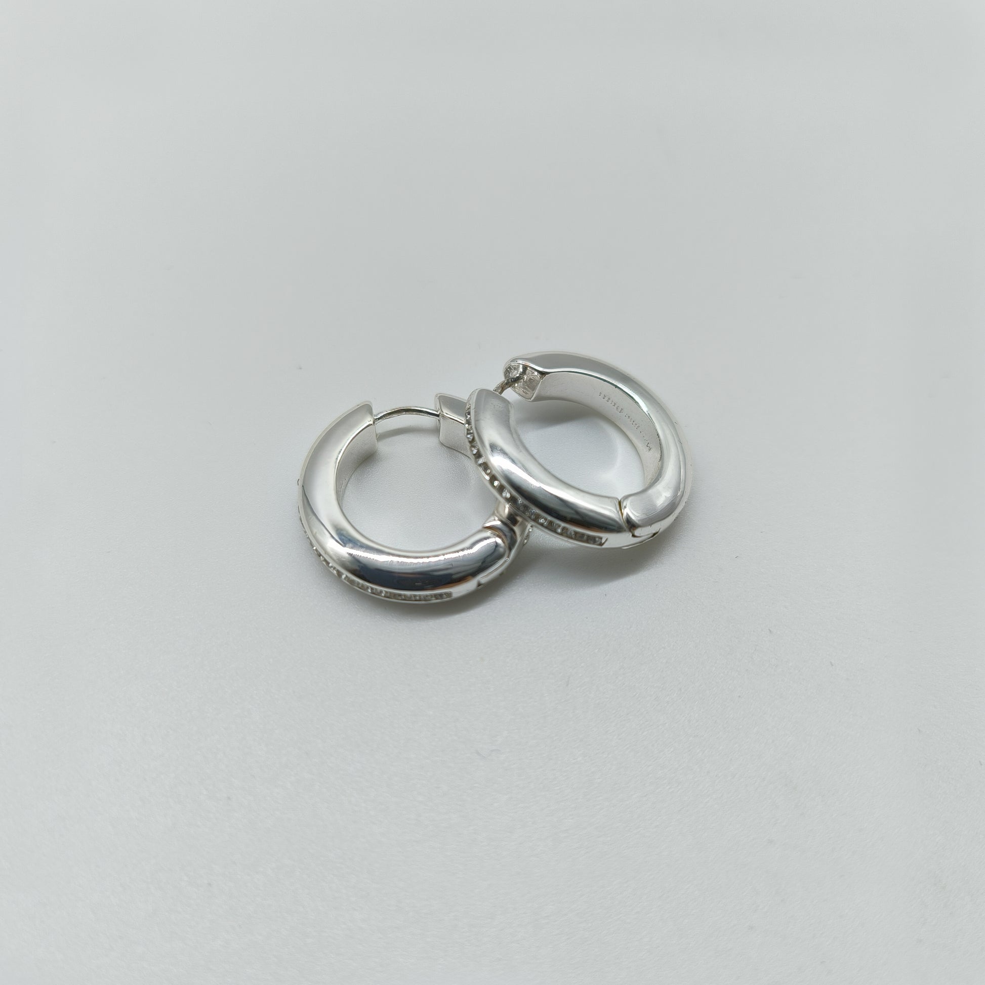 Polished Silver Hoop Earrings with Cubic Zirconia Sparkle