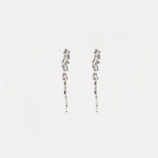 Silver baguette and round crystal drop earrings