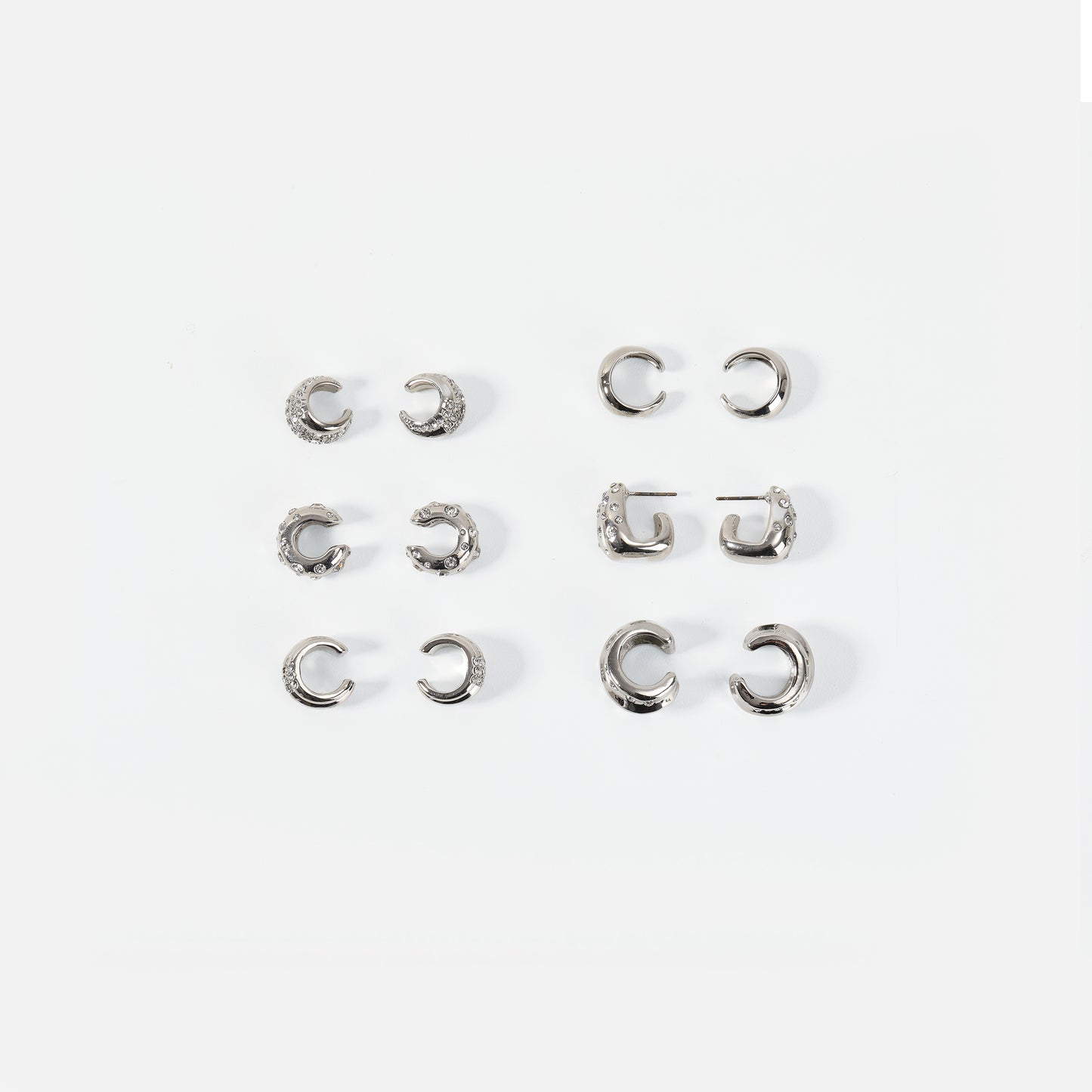 Silver crystal-embellished C-shaped earring set