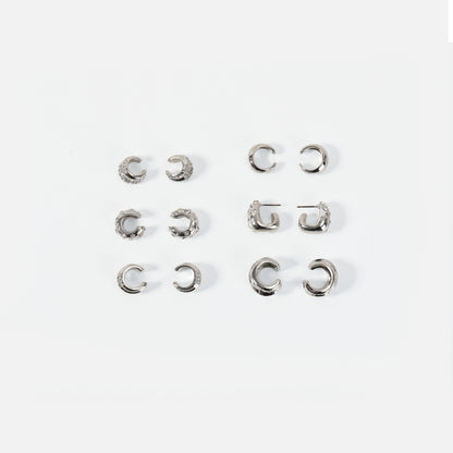 Silver crystal-embellished C-shaped earring set