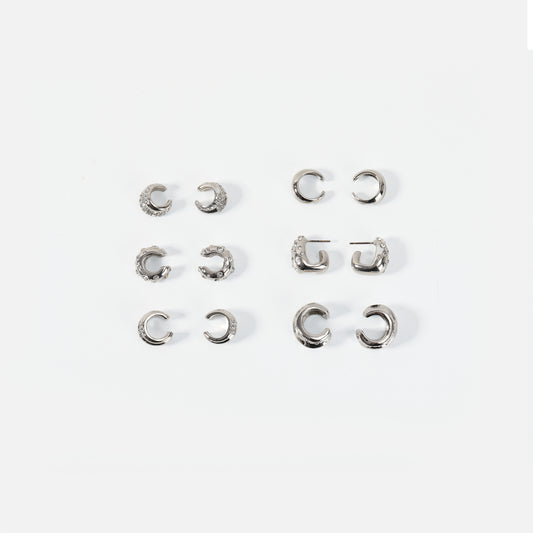 Silver crystal-embellished C-shaped earring set