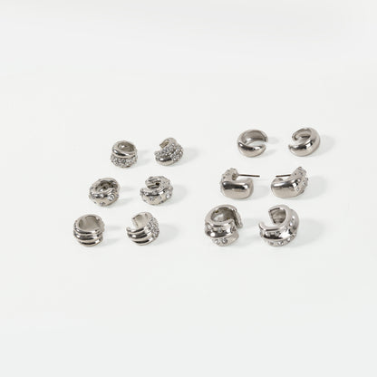 Silver crystal-embellished C-shaped earring set
